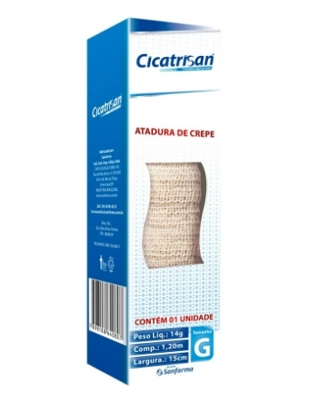 SANFARMA CICATRISAN ATADURA DE CREPE 7 G - TAMANHO P (COMPRIMENTO 1,20 M X LARGURA 8 CM)