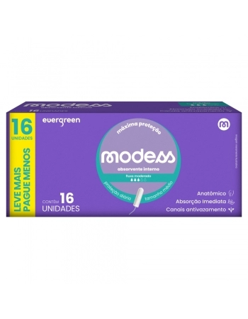 EVERGREEN MODESS ABSORVENTE INTERNO L+ P- 16 UNID (FLUXO MODERADO)