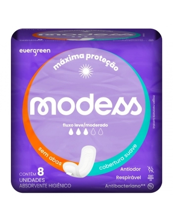 EVERGREEN ABSORVENTE MODESS MALHA SUAVE S/ABAS 8 UNID