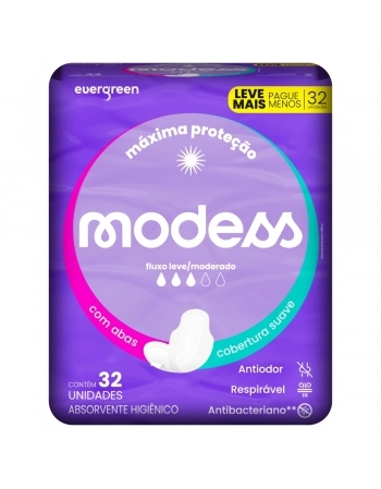 EVERGREEN ABSORVENTE MODESS MALHA SUAVE C/ABAS 32 UNID