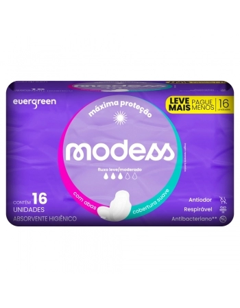 EVERGREEN ABSORVENTE MODESS MALHA SUAVE C/ABAS 16 UNID