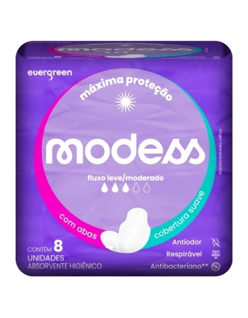 EVERGREEN ABSORVENTE MODESS MALHA SUAVE C/ABAS 8 UNID