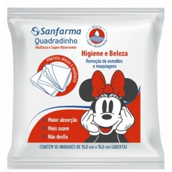 SANFARMA DISNEY DISNEY MINNIE QUADRADINHO HIGIENE BELEZA C/ 10 UNID